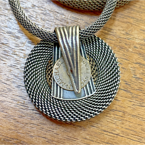 Jan Michael Signed Choker Rope Mesh Pendant Necklace Bronze & Silver Tubular - Picture 5 of 6